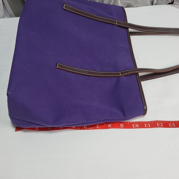Purple Canvas 17" Shoulder Bucket Bag Carrying Tote with Brown Straps - Picture 11 of 11